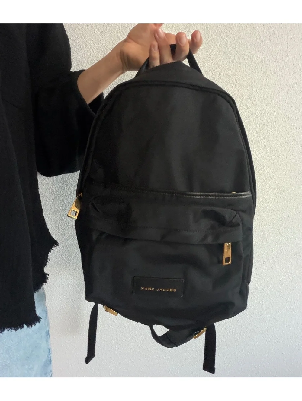 Marc Jacobs Nylon Varsity Small Backpack Black Gold Hardware